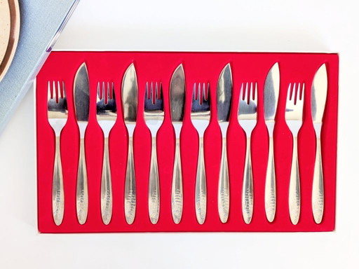 Service de couverts à poisson vintage WMF, 12 pièces, acier inoxydable, style années 1960, Allemagne