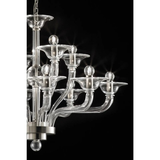 Image 1 of Luxuriöser Kronleuchter aus transparentem Muranoglas – Modernes lineares Design