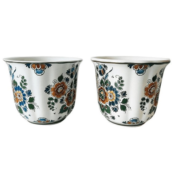Vintage set of Delft Polychrome Dutch Handmade flower pots with floral motif, 1960s – Delft Polychroom Holland (photo 3 of 6)