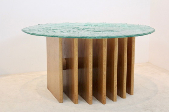 Heinz Lilienthal Sculpturale Glazen Salontafel, Koffietafelboeken, Hout, Brutalist (foto 11 van 11)