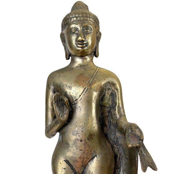 Antike thailändische Bronze Buddha Statue – Abhaya Mudra – 31 cm – Bildhauerei (photo 9 of 10)