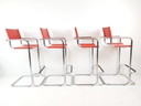 4 Tabourets Cuir Selle Rouge | Chrome | Marcel Breuer