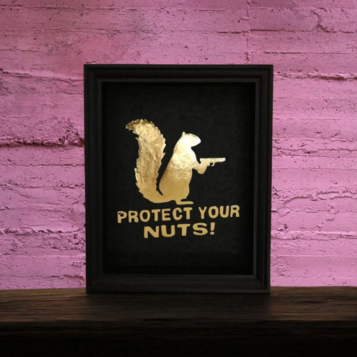 23kt Gold Protect Your Nuts Artwork Gilded in Frame Limited Edition