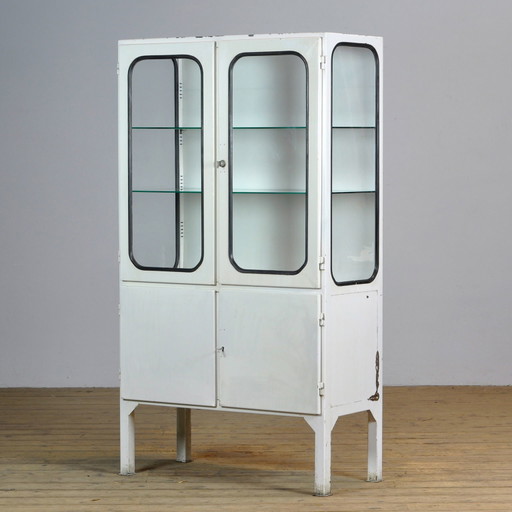 Vintage Glass & Iron Medical Cabinet
