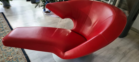Image 1 of Leolux Parabolica swivel armchair in red leather