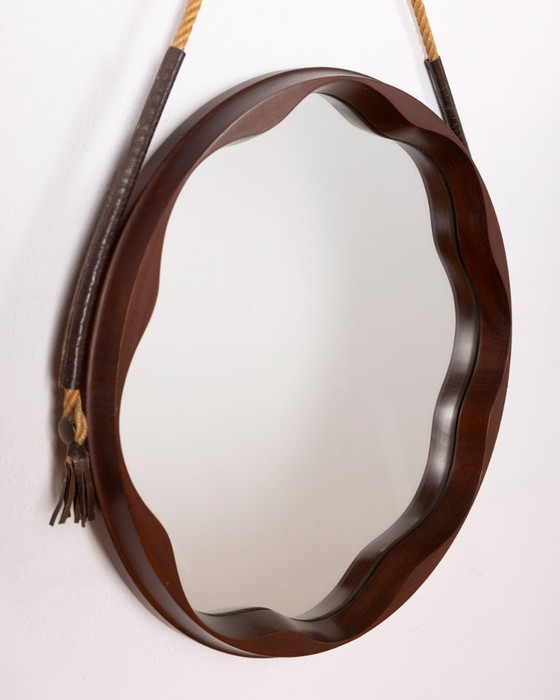 Vintage wandspiegel uit de jaren 70, gemaakt van gevormd hout, Italiaans design. – Wood (photo 5 of 9)