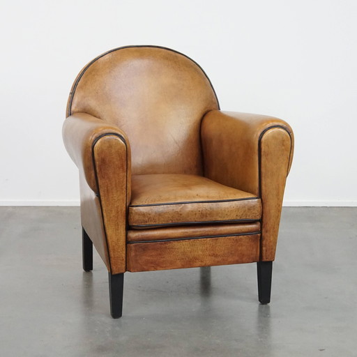 Sheep Leather Design Armchair in Art Deco Style