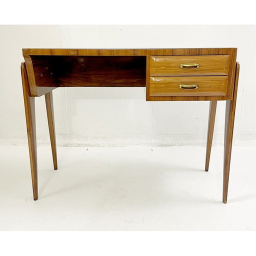 Vintage desk in wood and brass, Italy 1950s