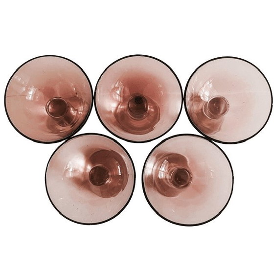 Image 1 of Vintage art deco stijl glazen karaf moerbei paars set van 6 1950's