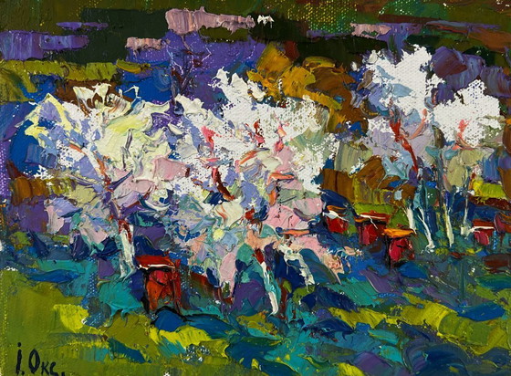 Image 1 of Original Oil Painting Colorful Nature Landscape Nature in the colors of the spring