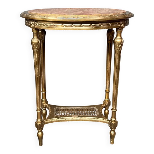 Table en bois doré de style Louis XVI. Plateau en marbre. Fin du XIXe siècle. – bijzettafels, Marble, Wood