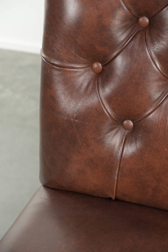 4x vintage rundleren chesterfield eetkamerstoel in een mooie donker bruine kleur – Eetkamerstoelen, Leather (photo 13 of 13)