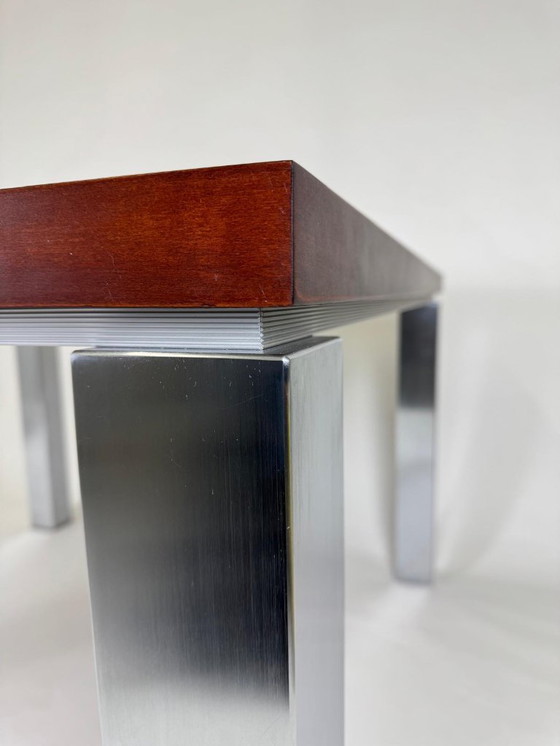 Image 1 of Dining table, chrome and mahogany, mid-century design, 1970s style
