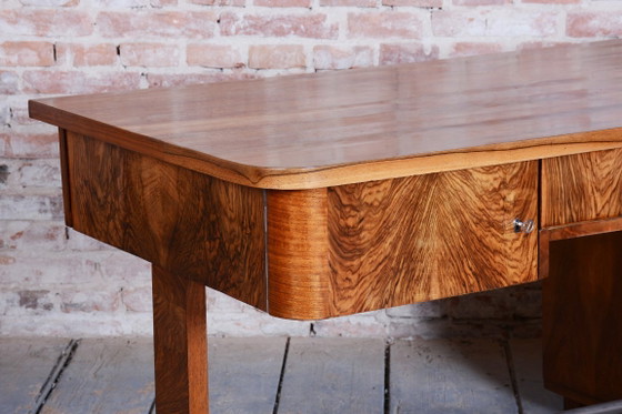 Restored Art Deco Writing Desk, By UP Závody, Walnut, Repolished, Czech, 1930s – Metal, Wood (photo 8 of 19)