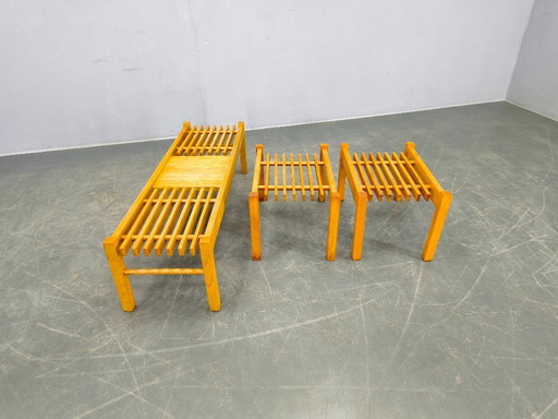 Set van 3 esdoornhouten plantenstandaards uit het midden van de 20e eeuw, Tsjechoslowakije, jaren 70.