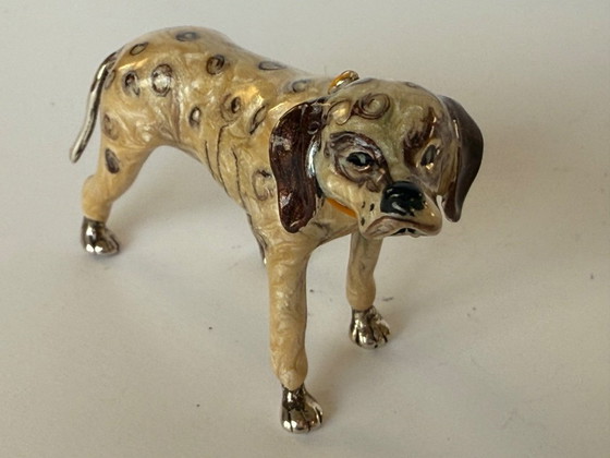 Image 1 of Chien setter Saturno en argent massif émaillé
