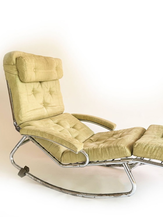 Image 1 of Vintage 1970s recliner with distinctive tubular steel construction