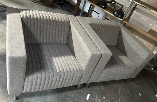 4x Deberenn Mona Design Armchairs Light Grey Ribbed Fabric - As Good As New – fauteuils, Textile (photo 2 of 12)