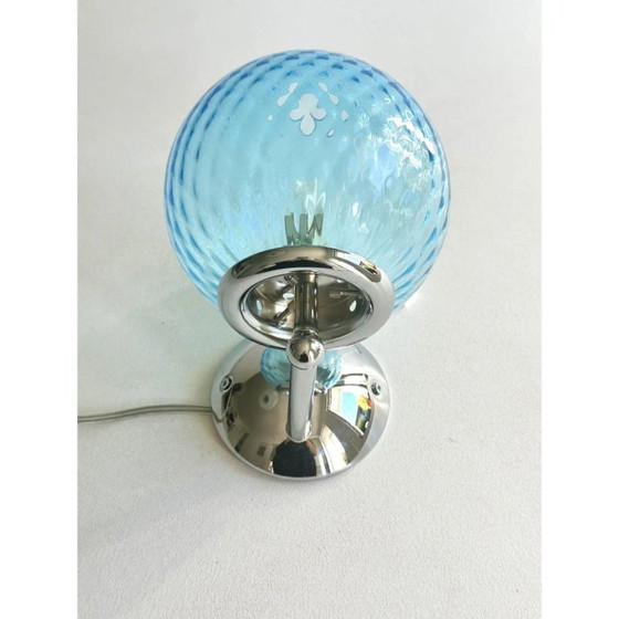 Image 1 of Sculpturale lichtblauwe "Ballotton" Murano glazen wandlampen — Set van twee
