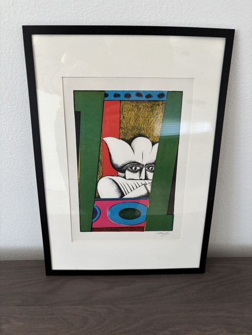 Litografía a color original firmada Christoph Meckel 1935-2020