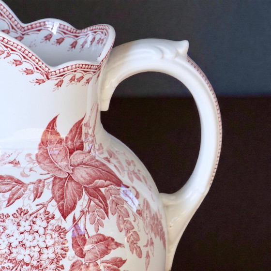 Image 1 of Large 19th-century Dutch ironstone jug signed Maestricht, "Spring" collection