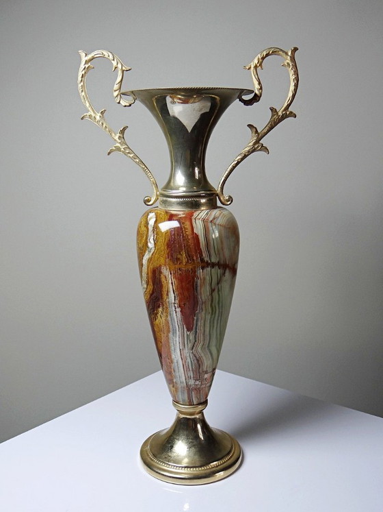 Image 1 of Grote decoratieve cassolette van onyx en verguld metaal, Italië, jaren 60-70.