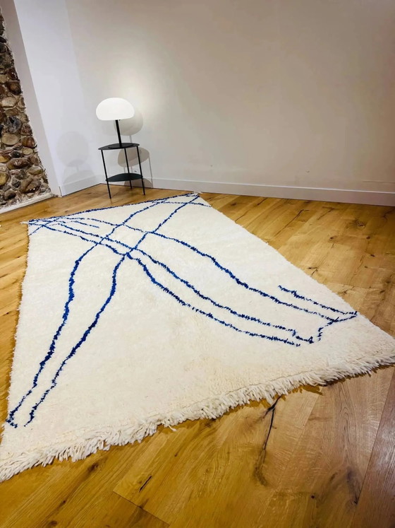 Tappeto Beni Ouarain bianco e blu. – Tappeti, Wool, Cotton (photo 4 of 16)