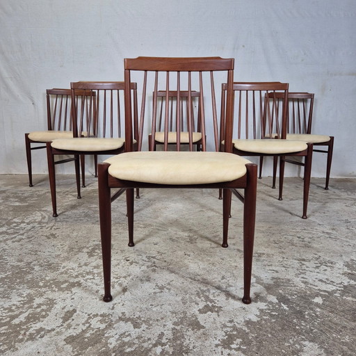6 sedie da pranzo danesi vintage degli anni '60 in palissandro, skai