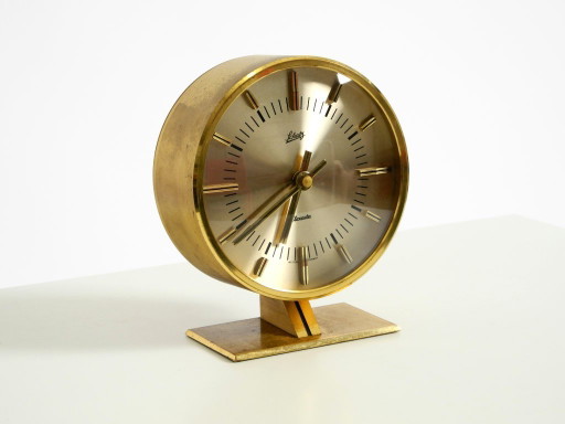 Zeldzame originele ronde messing tafelklok uit de jaren 60 van Schatz Duitsland – klokken, Brass