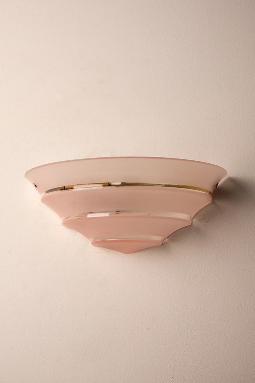 Mid-Century Pink Glass Shell Wall Sconce with Clear Stripes