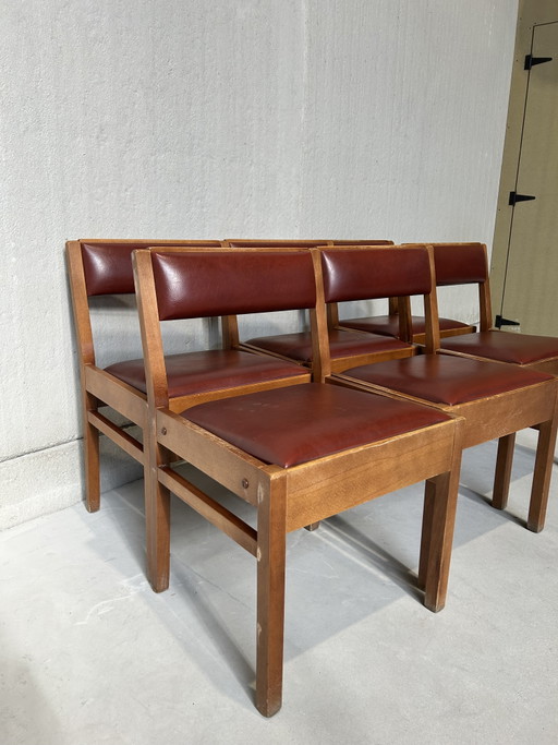 Vintage moderne du milieu du siècle – eetkamerstoelen, Wood, Skai (photo 2 of 7)