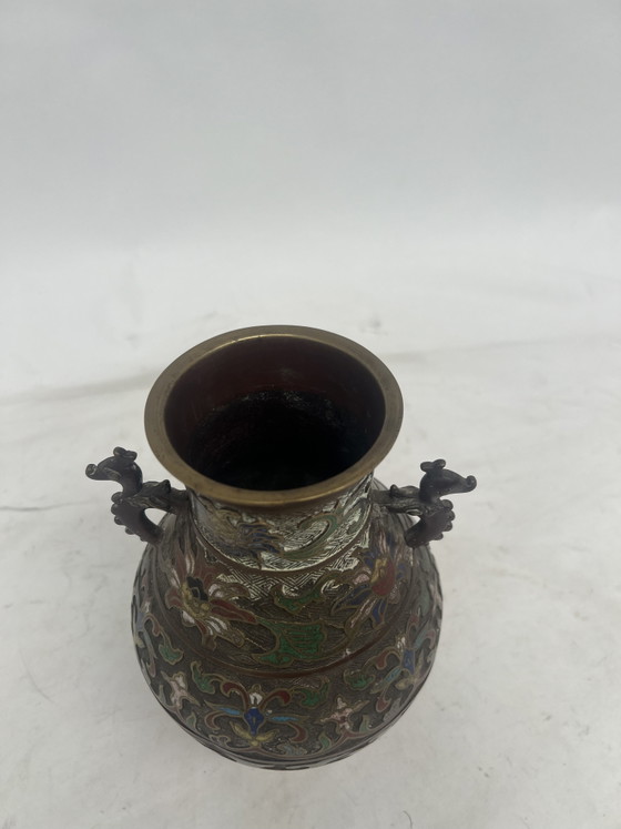 Antique early 20th-century Japanese champlevé cloisonné vase – Bronze, Copper (photo 4 of 6)
