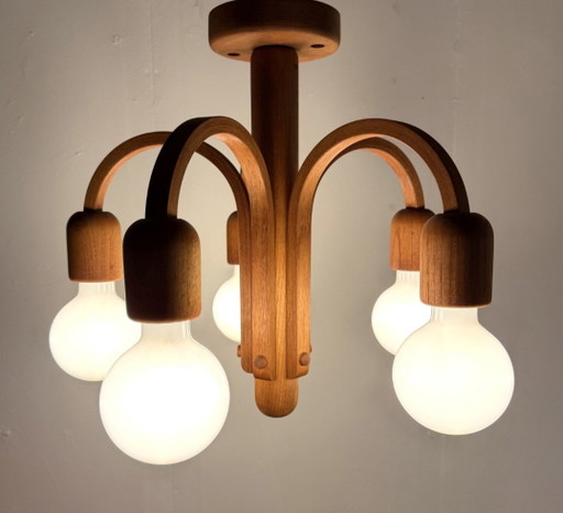 DOMUS Candela Ceiling Light Type 3455 – 5-Light Solid Teak Flush Mount – Mid Century Scandinavian Design (photo 2 of 6)