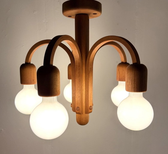 DOMUS Candela Ceiling Light Type 3455 – 5-Light Solid Teak Flush Mount – Mid Century Scandinavian Design (photo 2 of 6)