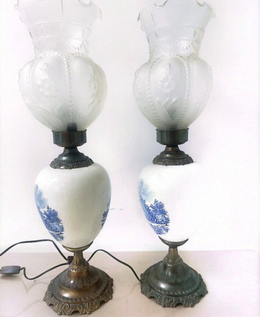 Delft lamps 1950 in perfect condition – tafellampen, Ceramic, Glass (photo 2 of 8)