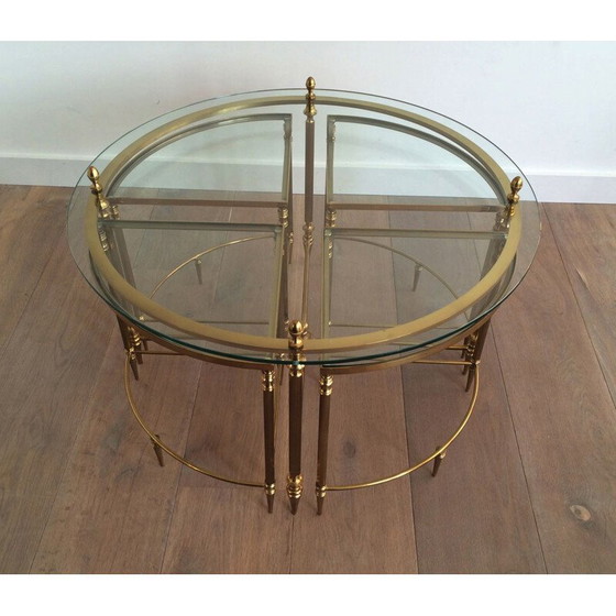 Image 1 of Round vintage Neoclassical Brass Coffee Table, 1970