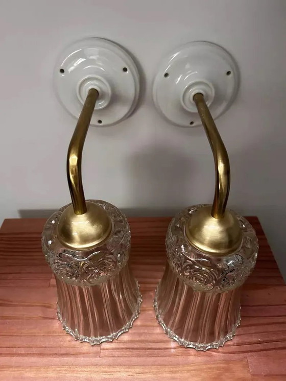 Image 1 of Vintage Chiseled Glass Wall Sconces