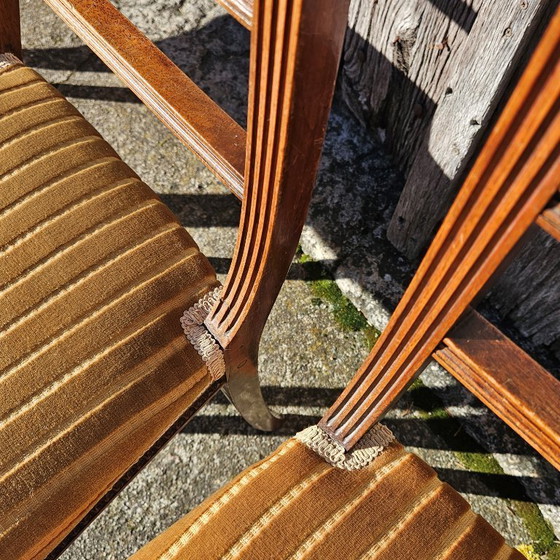 Image 1 of Set of 4 Antique handcarved Walnut Chairs - Upholstered wooden Side Chairs-Claude Sené Style Louis XVI-late 1900th