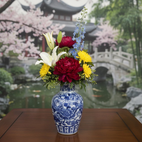 Image 1 of Complete set of 11 antieke Japanse  blauw witte imari vazen , formaten tussen de 12 en 32cm