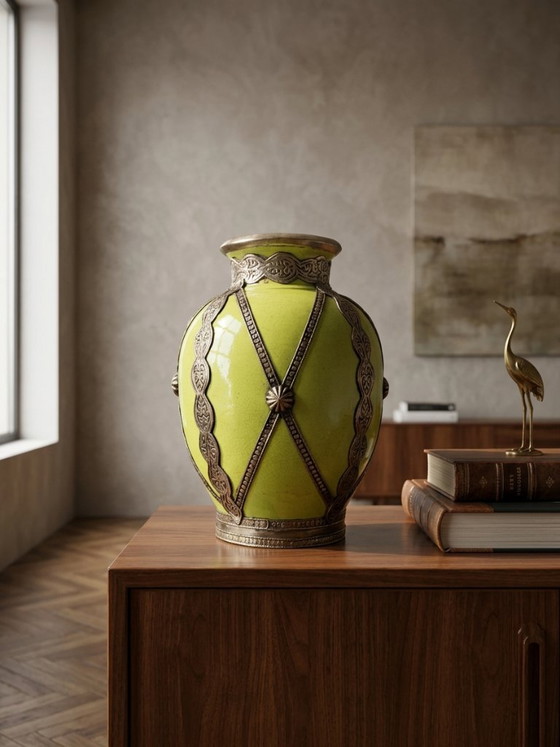 Vaso in terracotta verde anice e metallo – Decorazione marocchina – 24 cm – Vasi, Ceramic, Iron (photo 2 of 8)