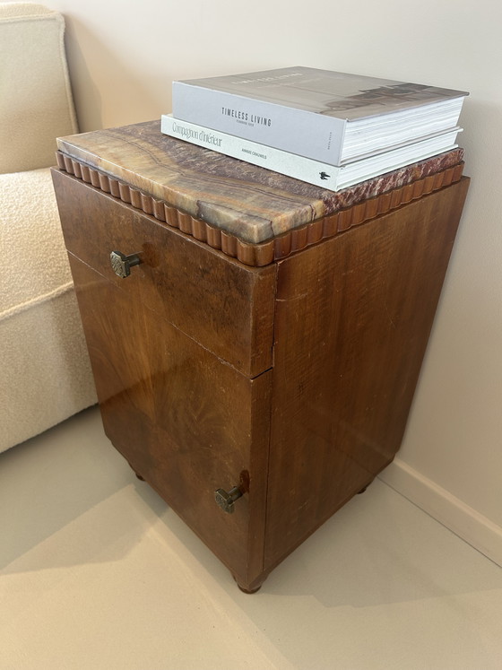 Image 1 of Unique Art Deco Cabinet with Marble Top & Burl Walnut Veneer