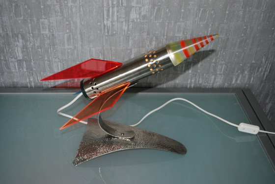 Image 1 of Rocket lamp, Red Yellow Blue made of stainless steel 1970s Space age, handmade