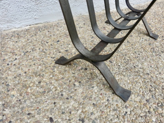 Image 1 of Porte revue en acier brut et cuir dans le style de Jacques Adnet, France, années 30 40