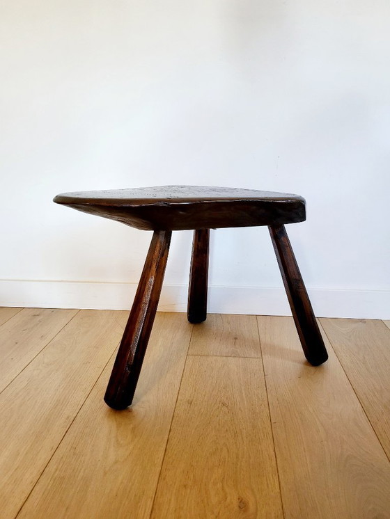 Image 1 of Boomstam massief houten bijzettafeltje of zitbankje, landelijke stijl, brutalist , jaren 60