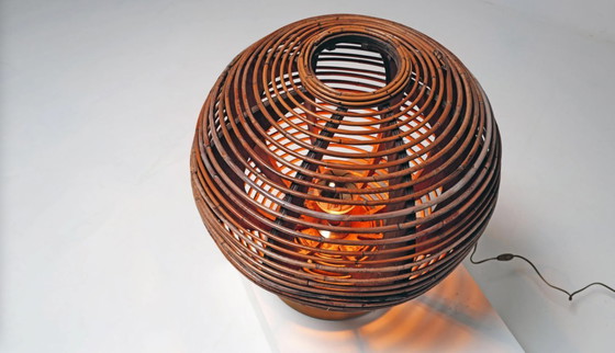 Image 1 of Lampada a globo in bambù vintage, anni '70