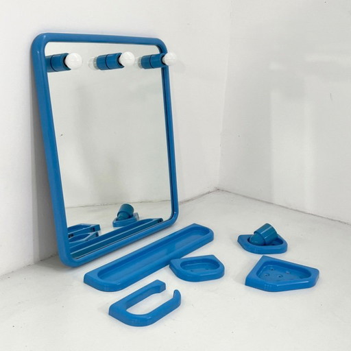 Blue Bathroom Set with Mirror from Gedy, 1970s