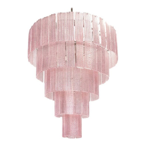 Lampadario Sputnik in vetro di Murano contemporaneo, stile Mazzega Venini Barovier, colore rosa a strisce