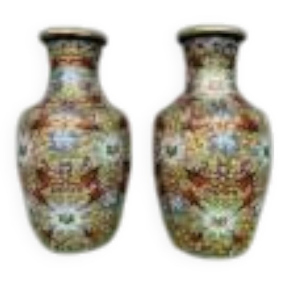 Pair of Chinese bronze vases decorated with cloisonné enamel. (photo 5 of 6)