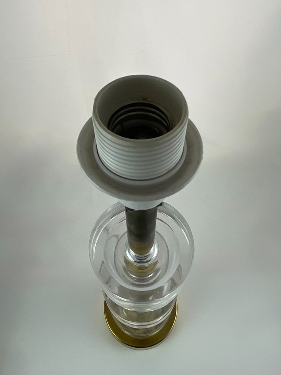 Image 1 of Carl Fagerlund for Orrefors – 6-Ring Crystal & Brass Table Lamp – Swedish Mid-Century Lighting