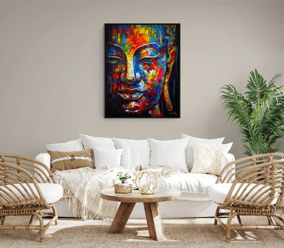 Image 1 of Unique hand-painted Buddha painting “Awakening” – Seksak Jaichumchen – 80×100 cm